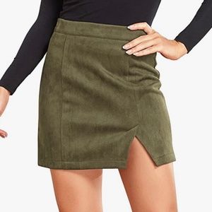 PRICE IS FIRM Women's High Waist Faux Suede Side Split Bodycon Short Mini Skirt